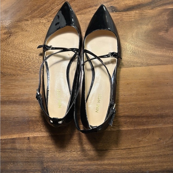 Nine West Anastasia Black Patent Leather Mary Jane Ballet Flat Pointy US Sz 10 - Picture 13 of 16